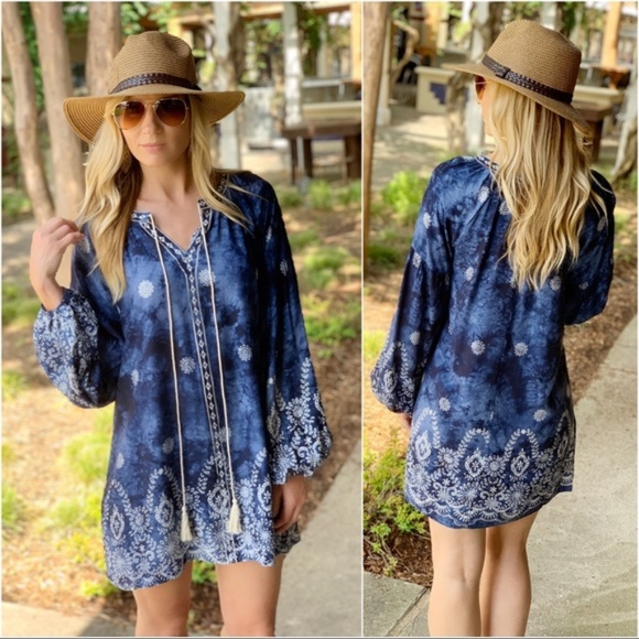 Infinity Raine Dresses & Skirts - Navy Embroidered Mineral Wash Tunic Dress Infinity Raine Dresses & Skirts - Navy Embroidered Mineral Wash Tunic Dress